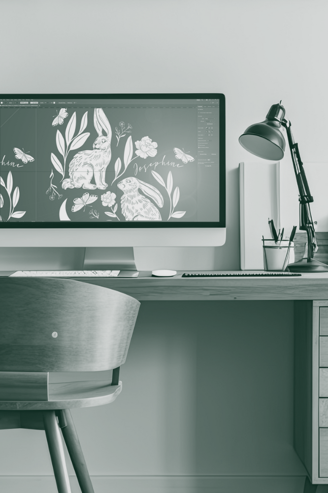 Photo of a computer featuring an illustration in development